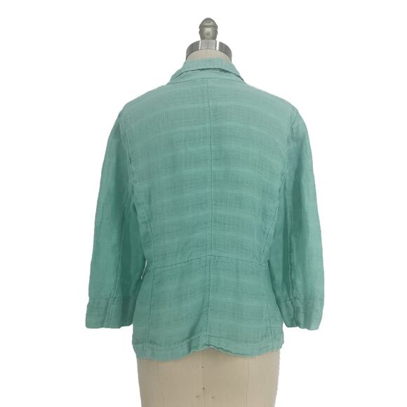 Eileen Fisher Linen Blazer Jacket size Medium Aqua Blue/Mint Green - Picture 2 of 10